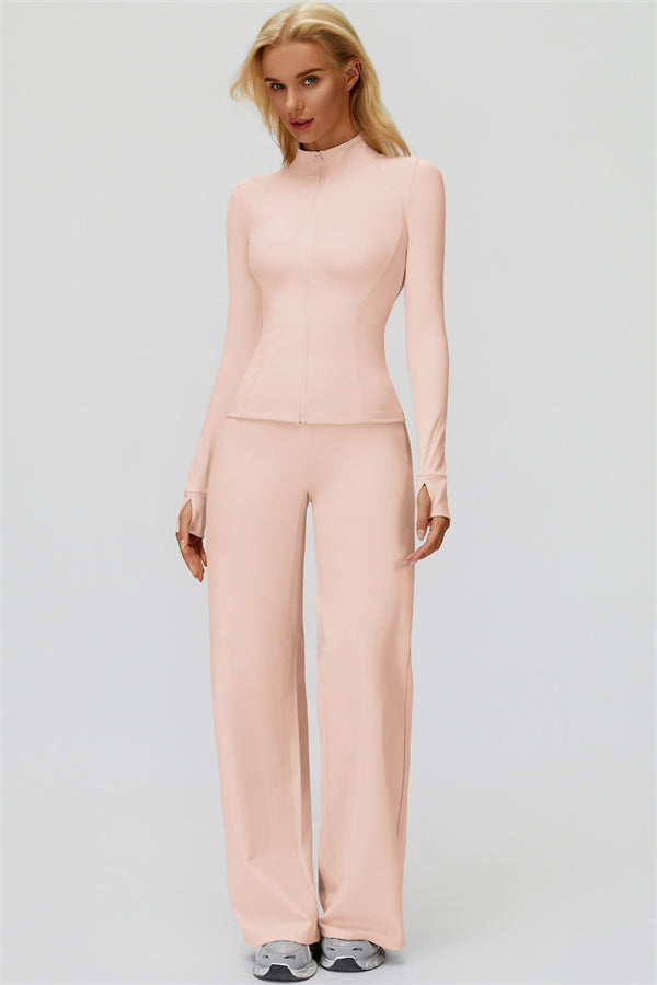 The FemmeFit Zip Jacket Straight Leg Pants 2-Piece Set