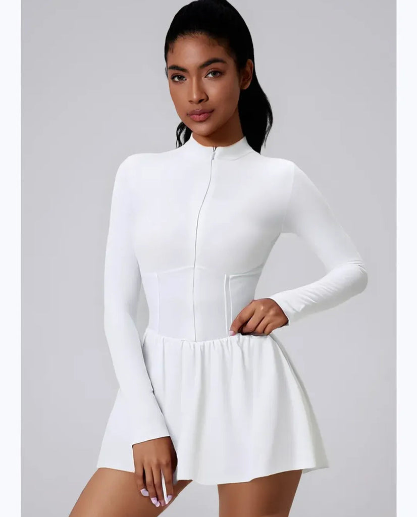 Evie Longsleeve Zip Skort Dress White