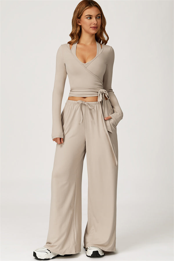 The Sprint Long Sleeve Crop Top Halter Tank Top Sweatpants 3-Piece Set