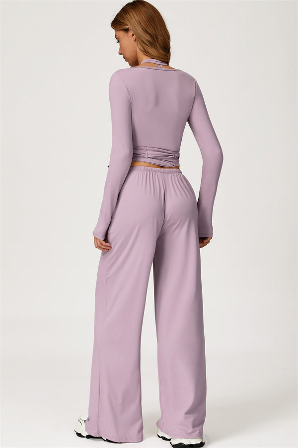 The Sprint Long Sleeve Crop Top Halter Tank Top Sweatpants 3-Piece Set