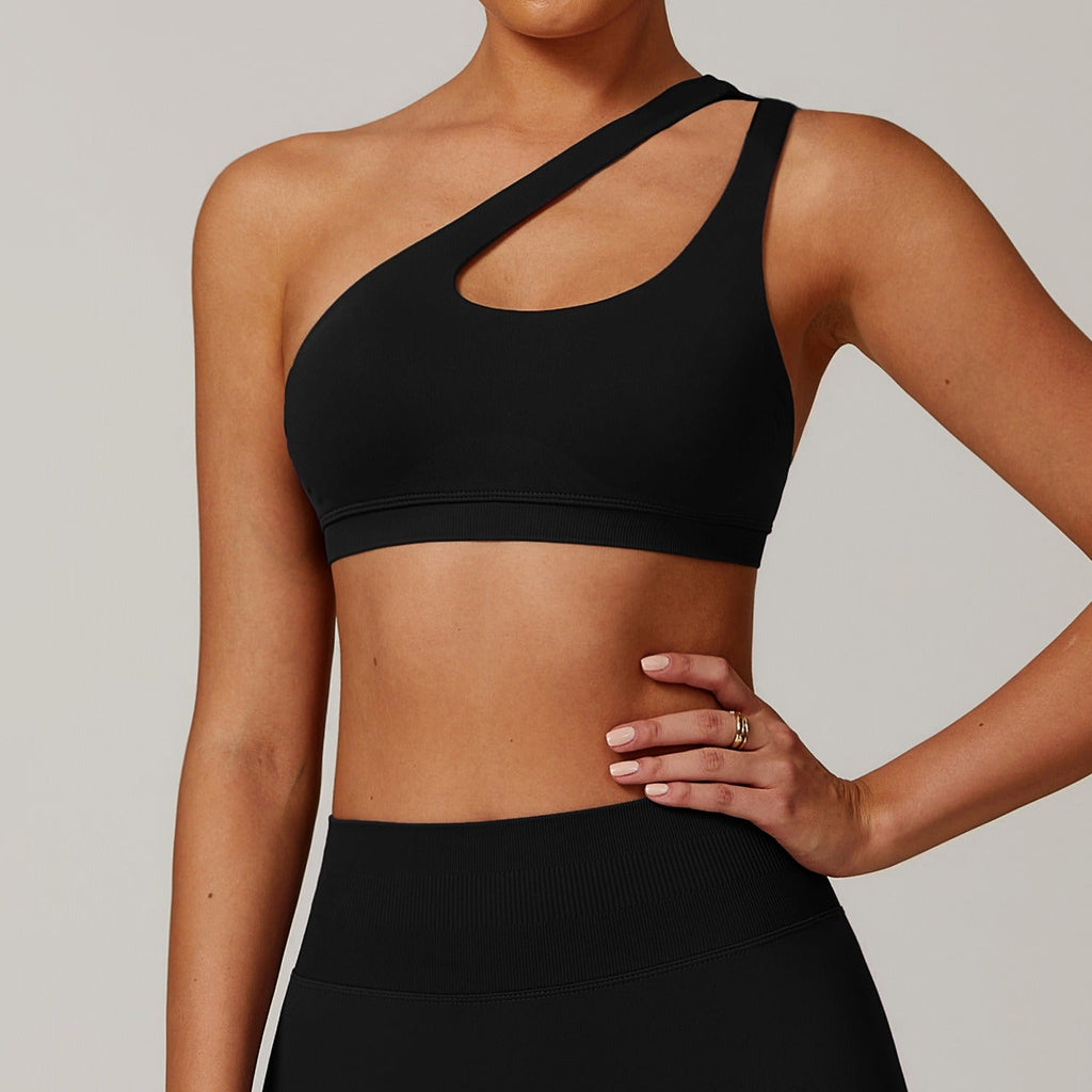 Piper Asymmetric Bra Top Black