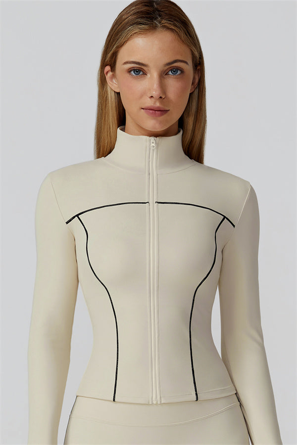The Venus Zip Longsleeve Top Almond