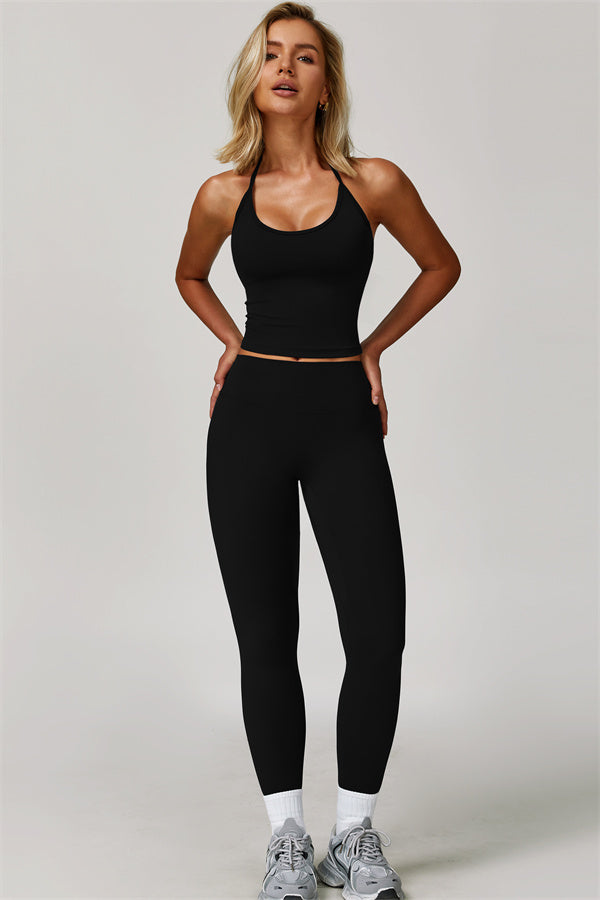 The Refresh Halter Crop Top Leggings 2-Piece Set Black