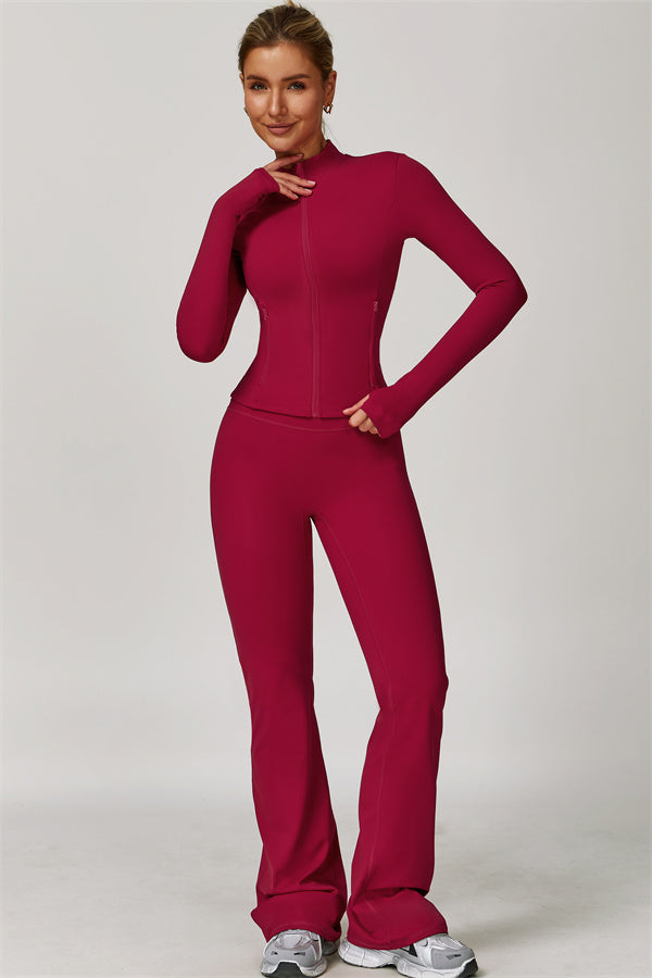 The Refresh Jacket Sports Bra Flared Leggings 3-Piece Set