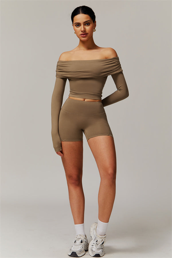 The Luxe Ruched Long Sleeve Off-Shoulder Top Shorts 2-Piece Set