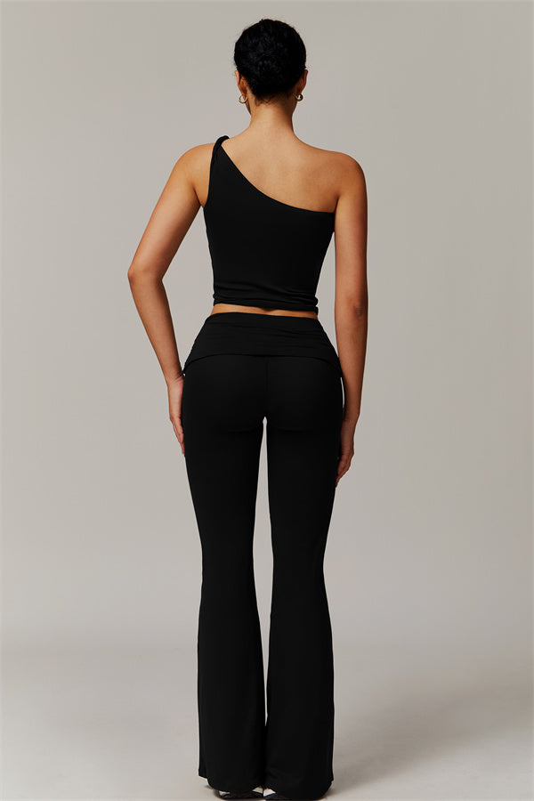 The Luxe One-Shoulder Crop Top Flared Leggings 2-Piece Set