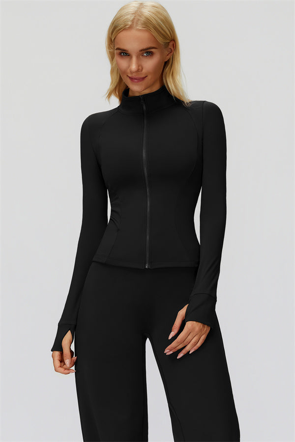 The FemmeFit Zip Jacket Straight Leg Pants 2-Piece Set Black