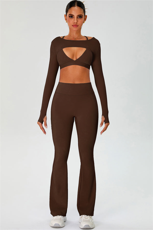 The Ember Sports Bra Crop Top Flared Leggings 3-Piece Set