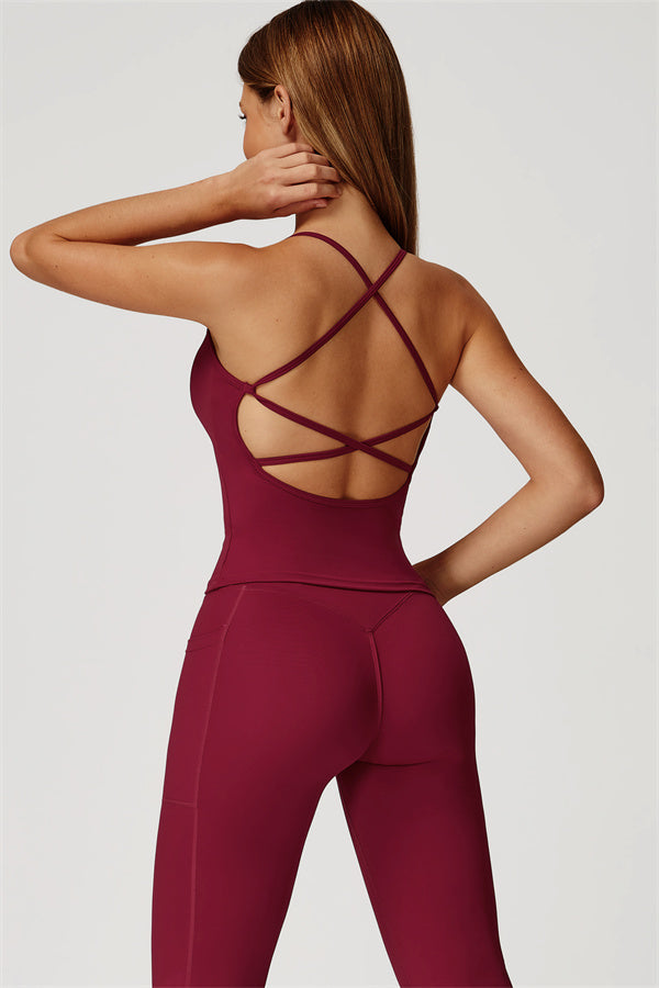 The Propel Crop Top Flared Leggings 2-Piece Set Burgundy