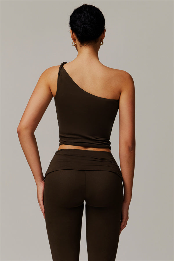 The Luxe One-Shoulder Crop Top Flared Leggings 2-Piece Set