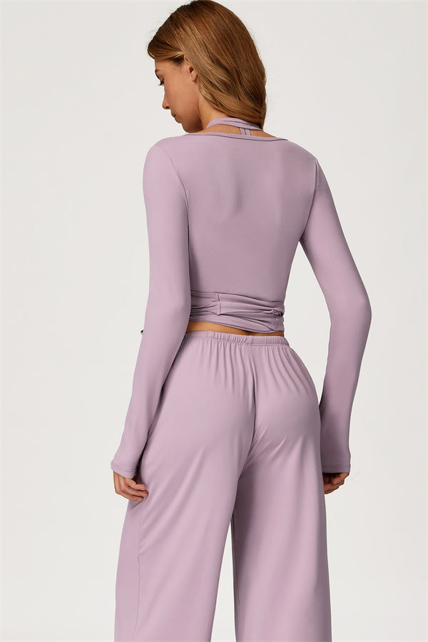 The Sprint Long Sleeve Crop Top Halter Tank Top Sweatpants 3-Piece Set