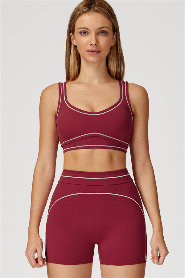 The Amara Sports Bra Shorts 2-Piece Set Burgundy