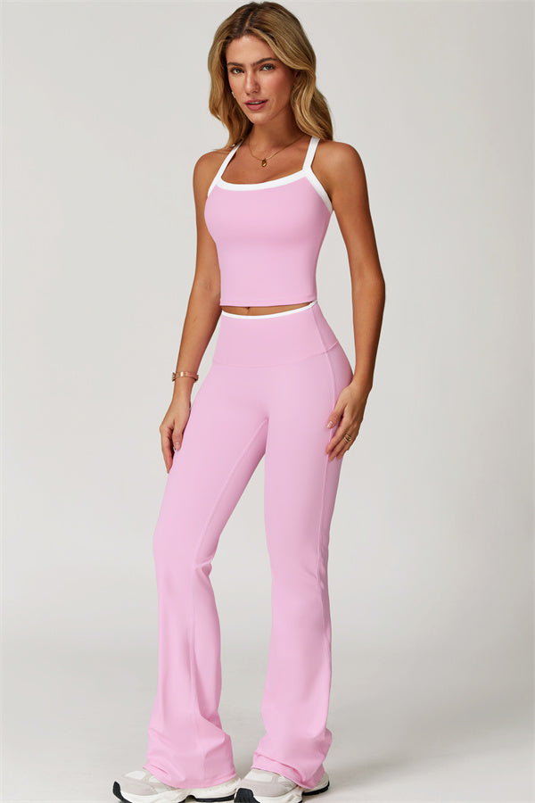 The Quest Cross Back Crop Top Flared Leggings 2-Piece Set
