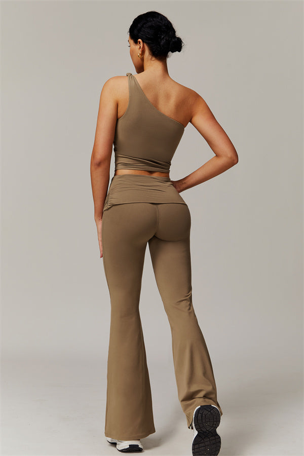 The Luxe One-Shoulder Crop Top Flared Leggings 2-Piece Set