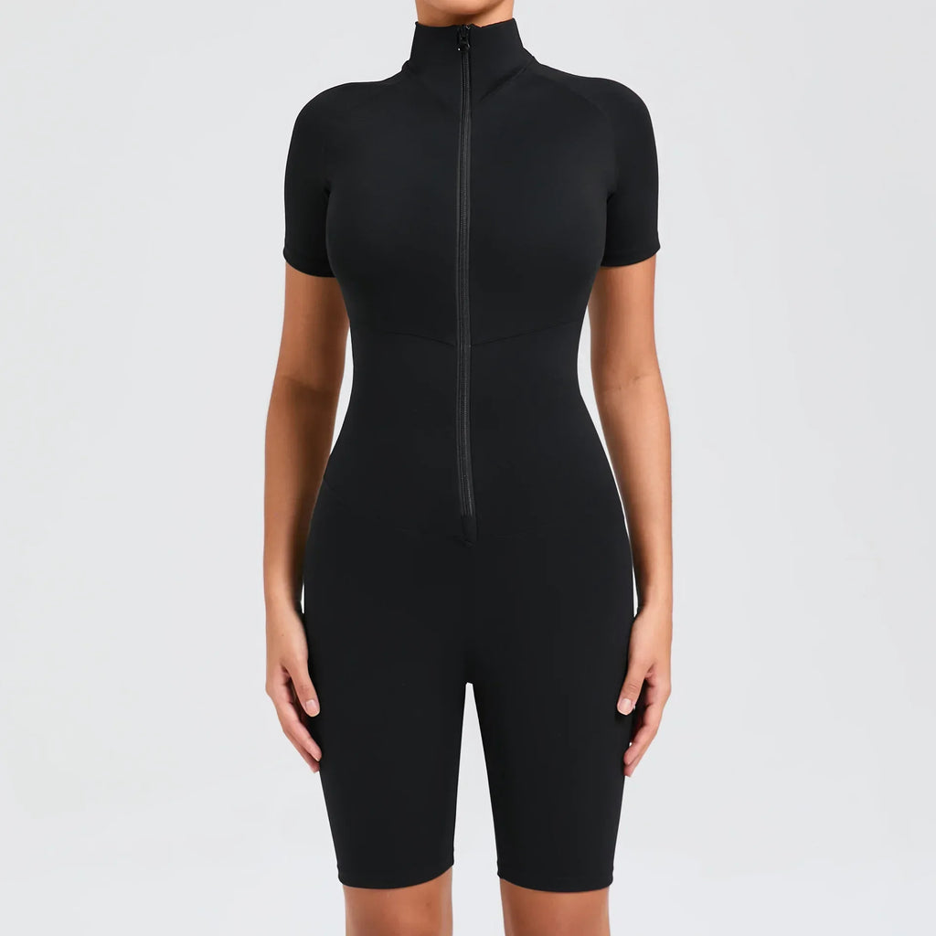 Core T-Sleeve Zip Romper Black