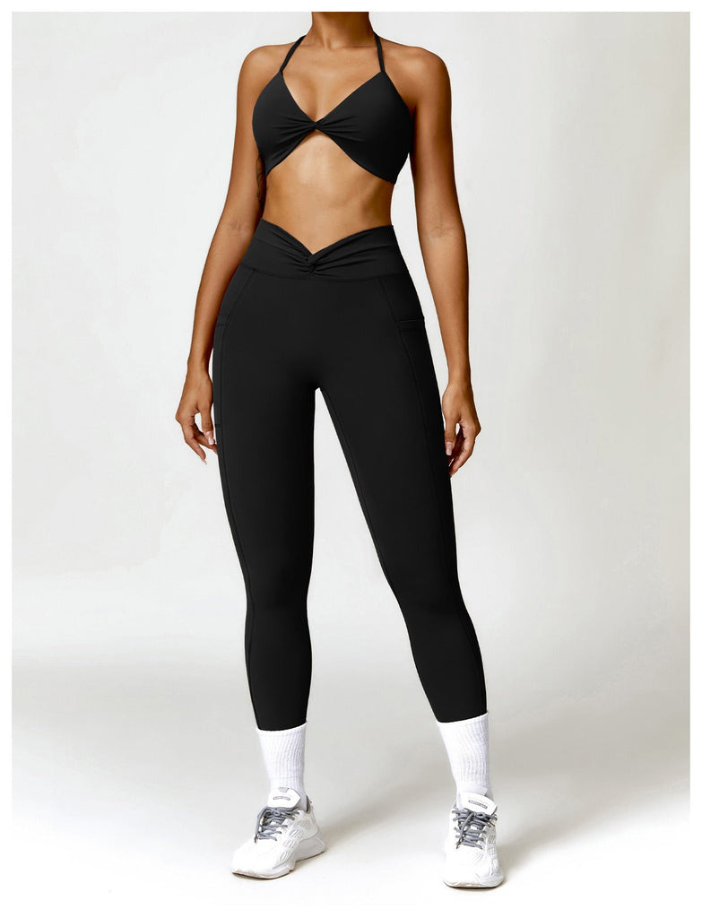 Double Twist Top & Leggings Set Black