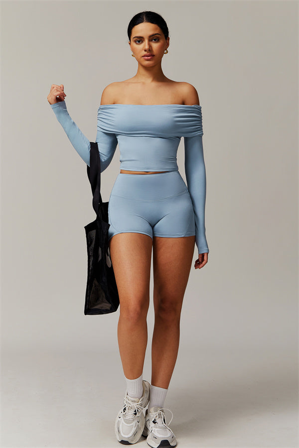 The Luxe Ruched Long Sleeve Off-Shoulder Top Shorts 2-Piece Set