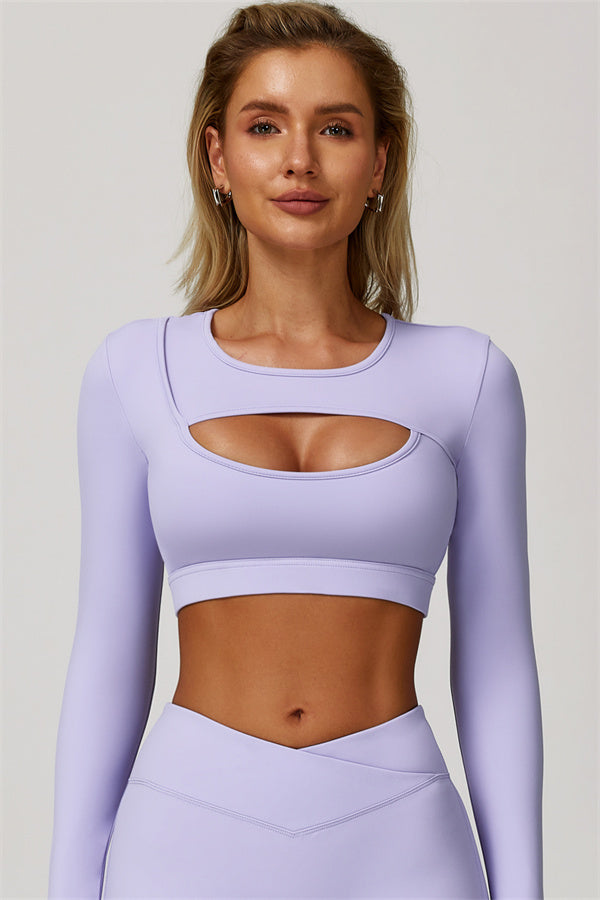 The Lavish Long Sleeve Cut-out Crop Top Tennis Skirt 2-Piece Set