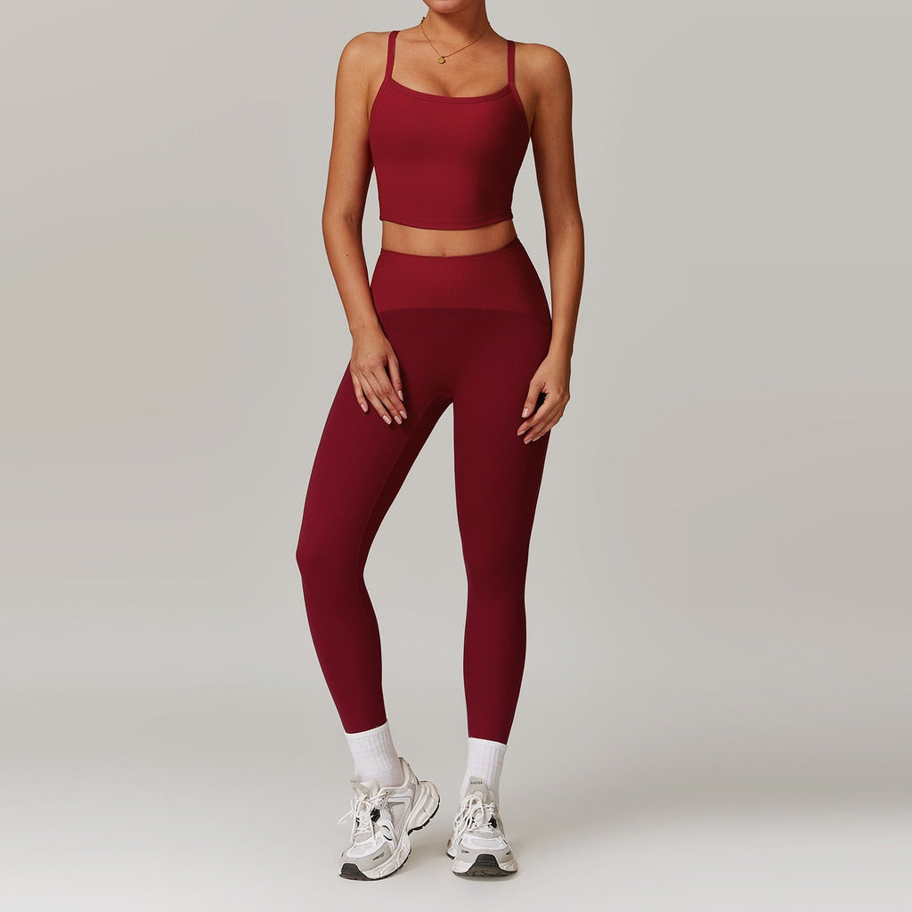 Melina Micro Ribbed Bra Top & Leggings Set Wine