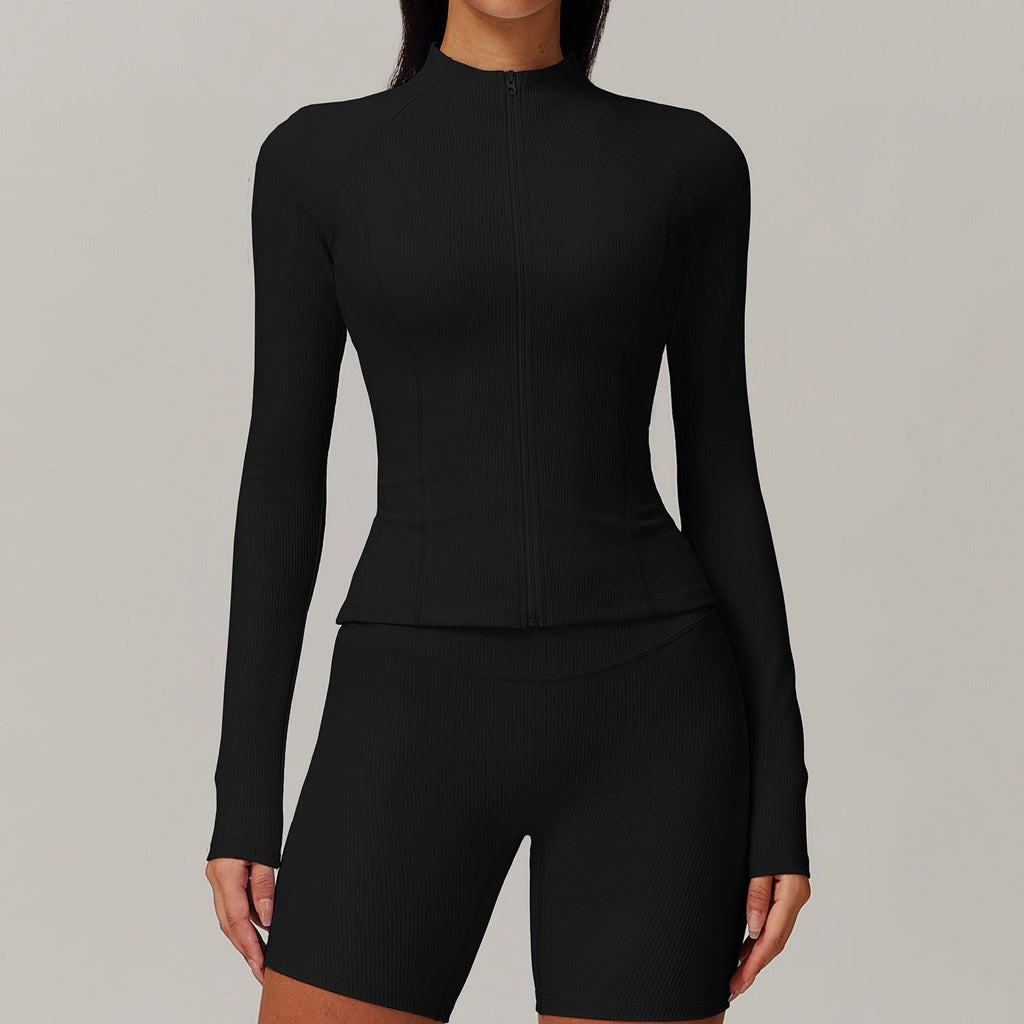 Casey Longsleeve Zip Top & Shorts Set Black