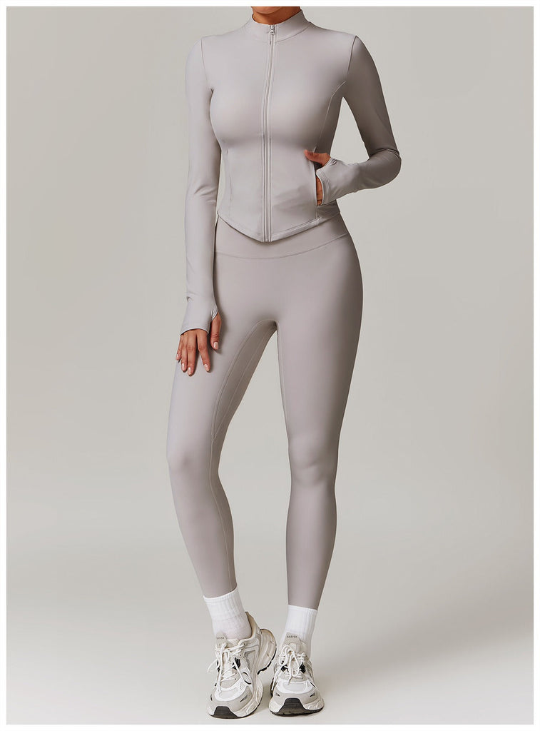Impact Longsleeve Zip Top & Leggings Set Stone