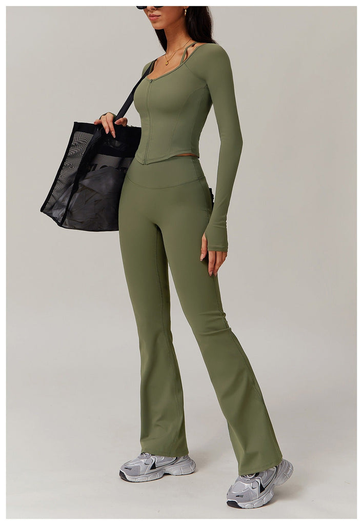 Tiggy Zip Longsleeve Top & Flared Set Army green