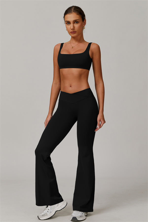 The Halo Sports Bra Flared Leggings 2-Piece Set Black