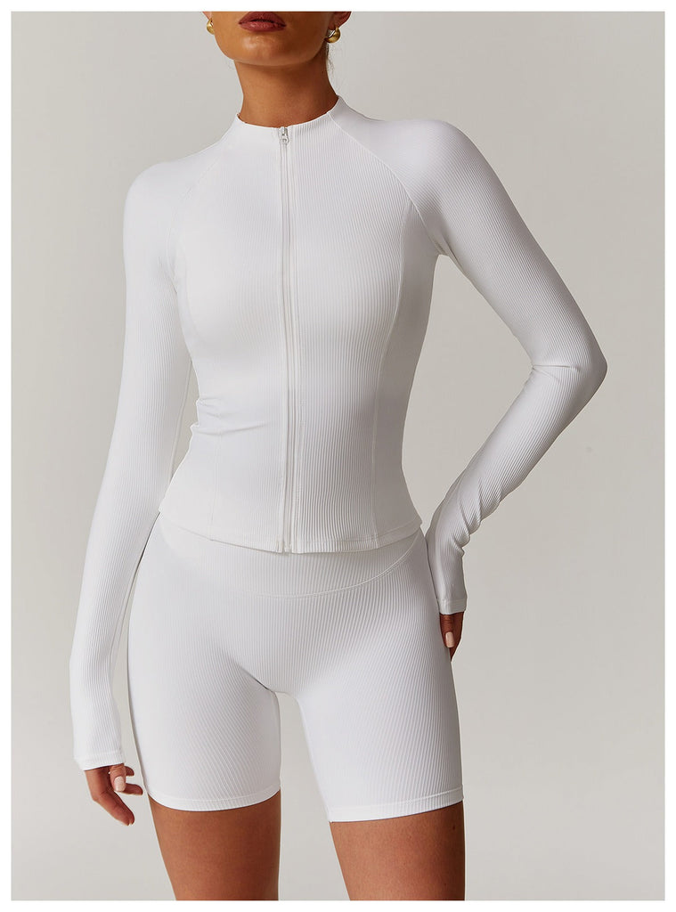 Casey Longsleeve Zip Top & Shorts Set White