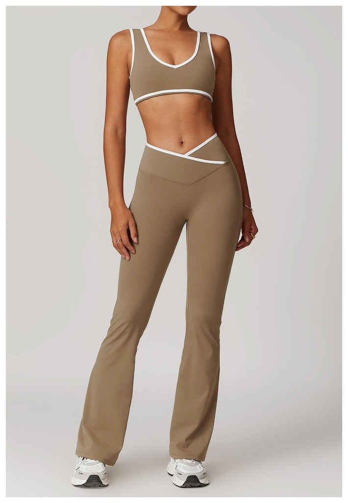 Aiko Bra Top & Flared Set Taupe