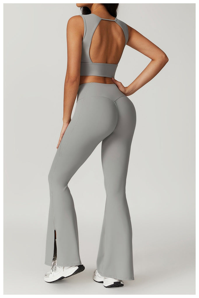 Kelly Crop Top & Flared Set Light grey