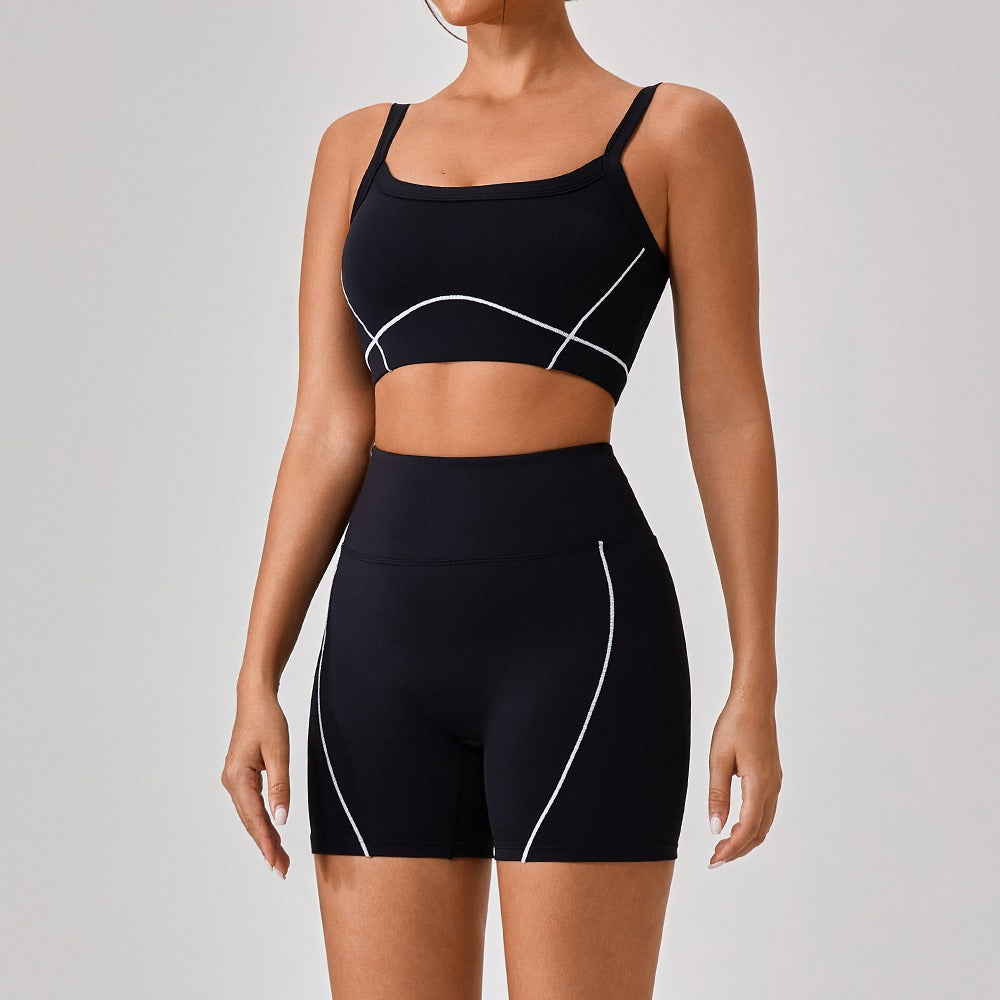 Celeste Panel Crop Top & Shorts Set Black