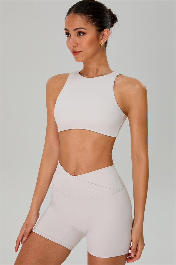 The Jewel Crop Top Crossover Shorts 2-Piece Set Pearl White