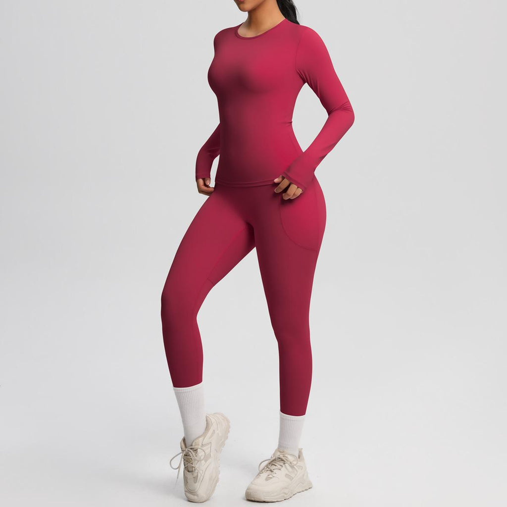 Pilates Princess Longsleeve Top & Leggings Set Burgundy