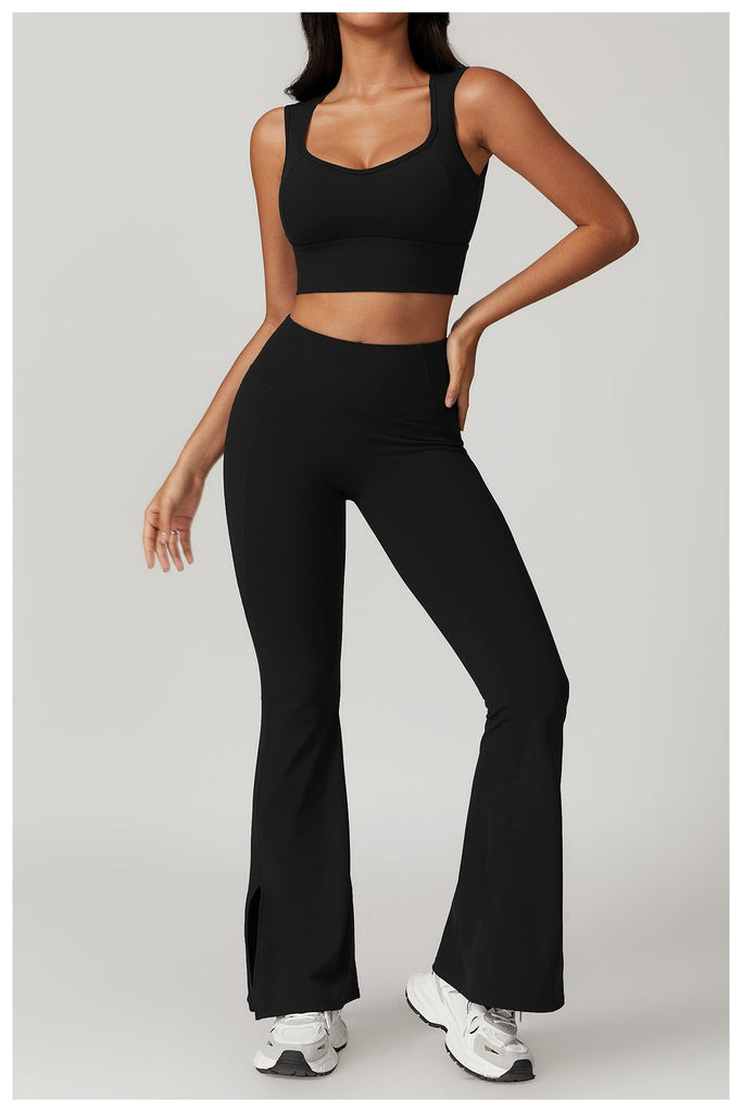 Kelly Crop Top & Flared Set Black