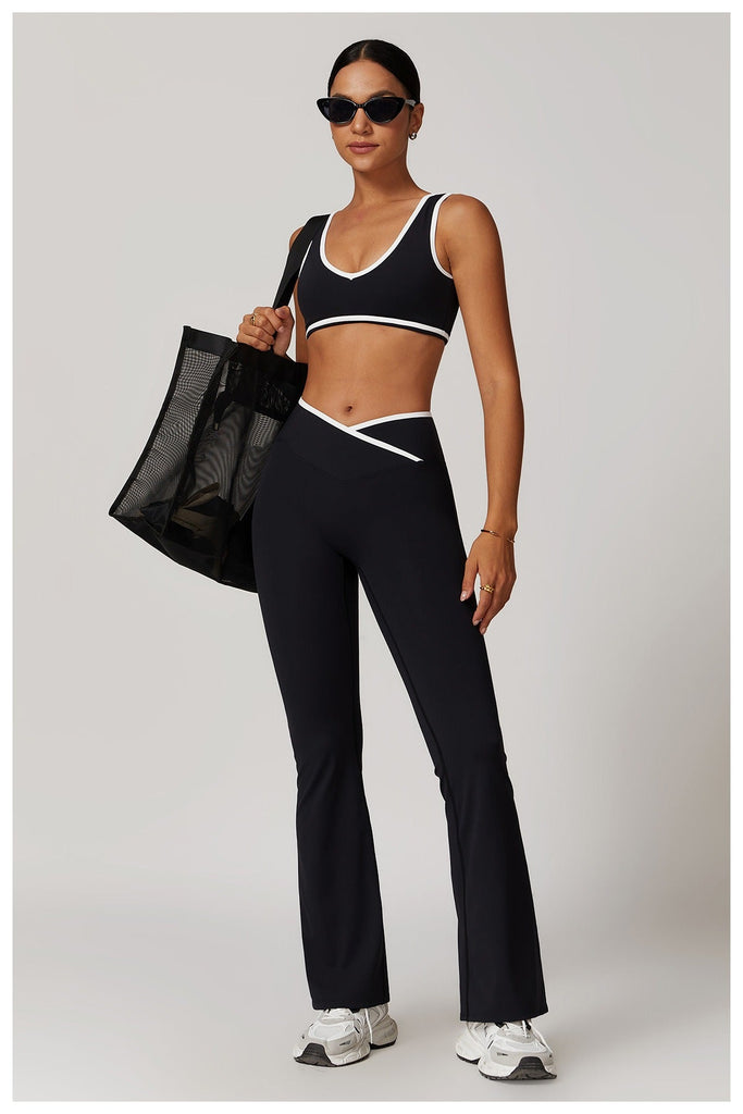 Aiko Bra Top & Flared Set Black