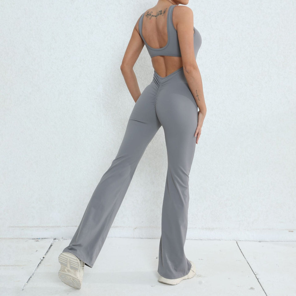 Scrunch V Back Flared Jumpsuit Light grey