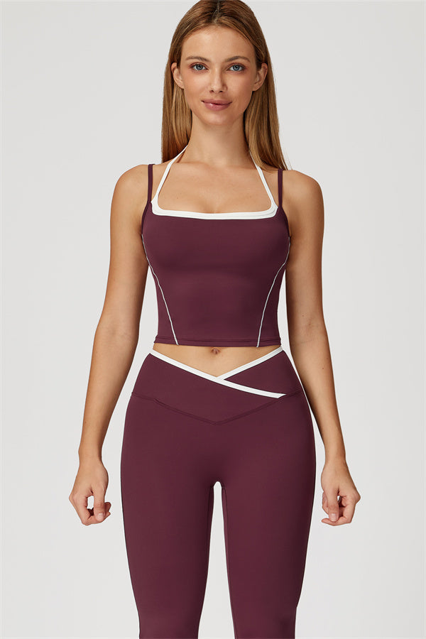The Radiant Crop Top Flared Leggings 2-Piece Set Purple Brown