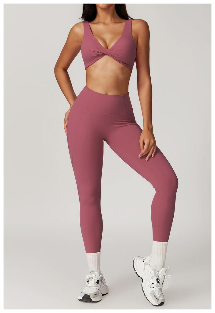 Mira Twist Bra Top & Leggings Set Mauve