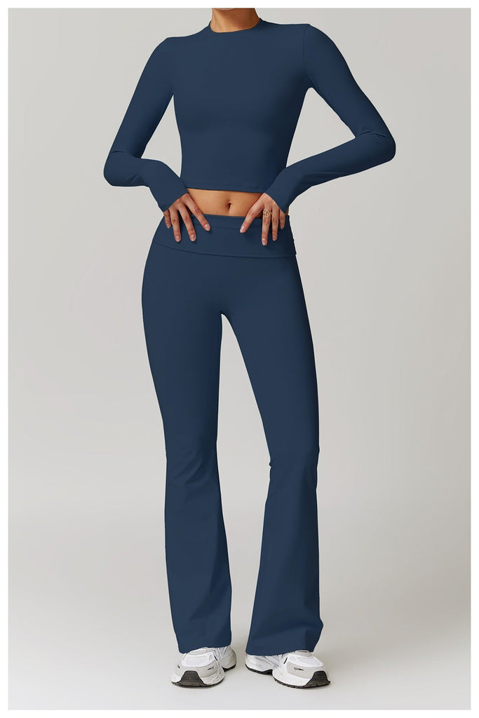 Butter Longsleeve Crop Top & Flared Set Navy