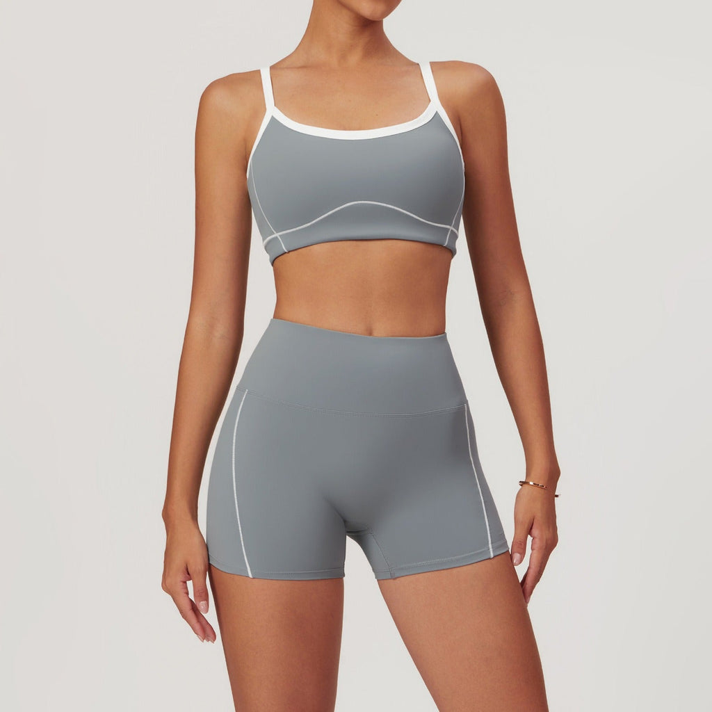 Celeste Panel Crop Top & Shorts Set Steel grey