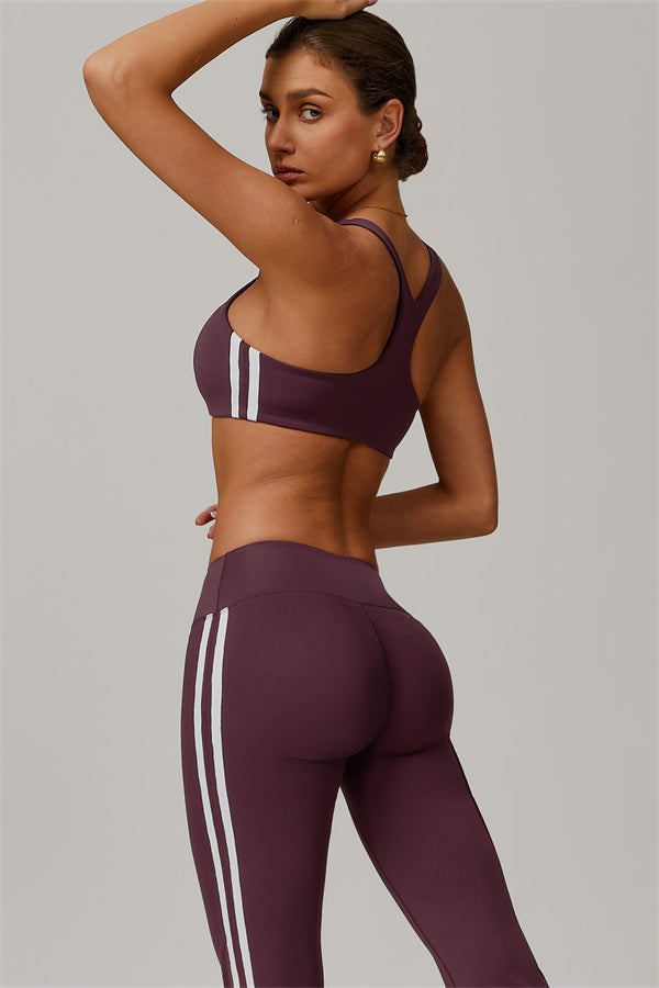 The Splendor Sports Bra Flared Leggings 2-Piece Set Purple Brown