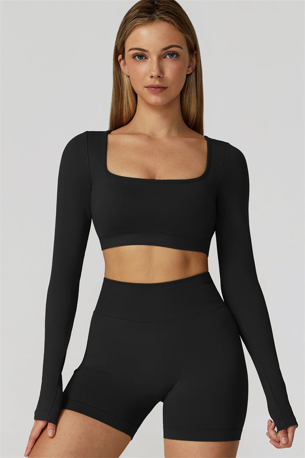 The Reign Long Sleeve Crop Top Shorts 2-Piece Set Black