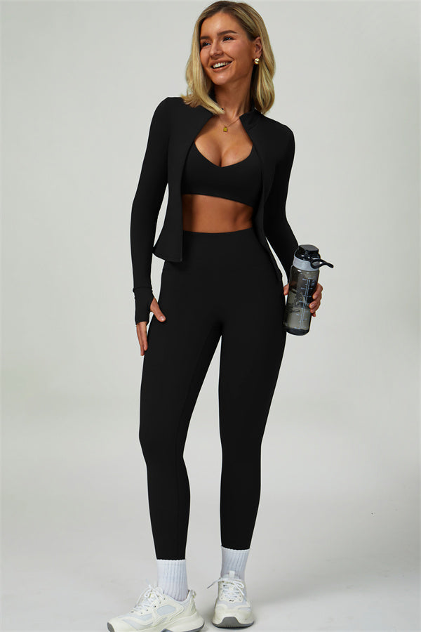 The Seraphine Jacket Sports Bra Leggings 3-Piece Set Black