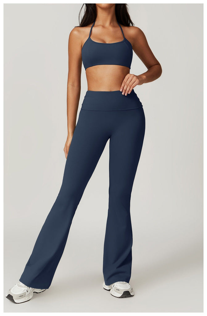 Ayla Bra Top & Flared Set Navy