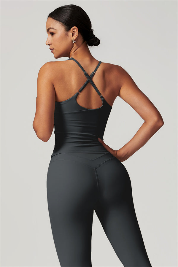 The Enigma Cross Back Vest Leggings 2-Piece Set Davy Grey
