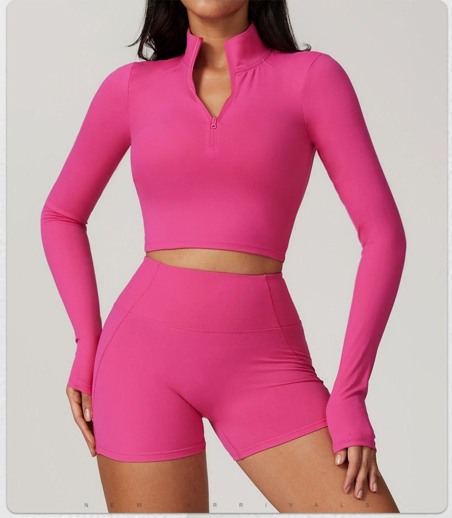 Mira Longsleeve Top & Shorts Set Hot pink