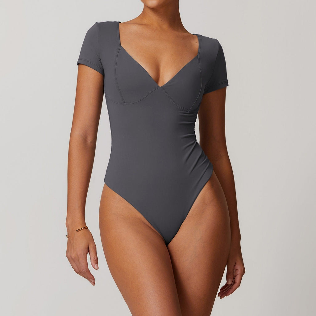 Emmeline Plunge Cut Bodysuit Graphite