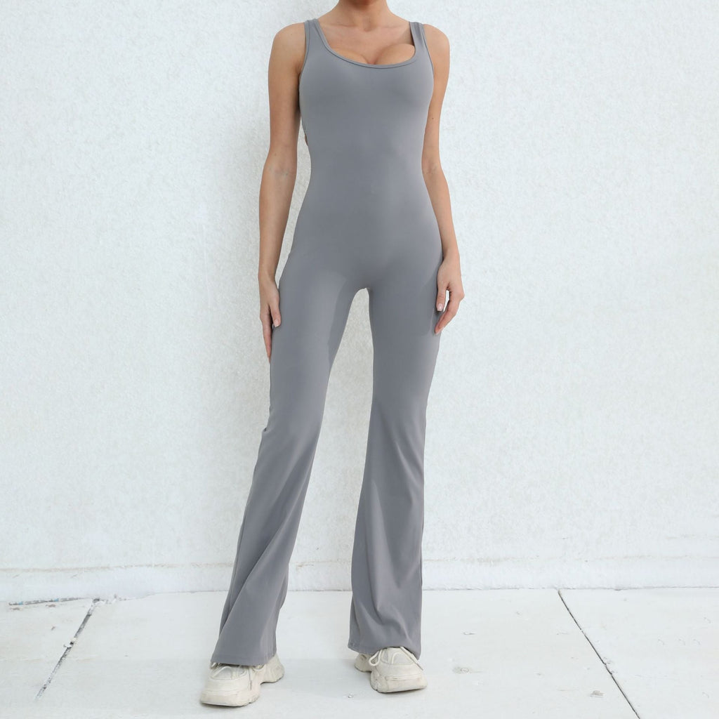 Scrunch V Back Flared Jumpsuit