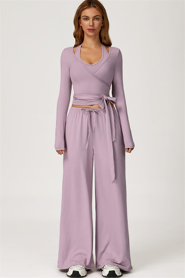 The Sprint Long Sleeve Crop Top Halter Tank Top Sweatpants 3-Piece Set