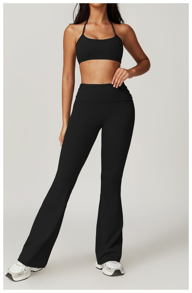 Ayla Bra Top & Flared Set Black